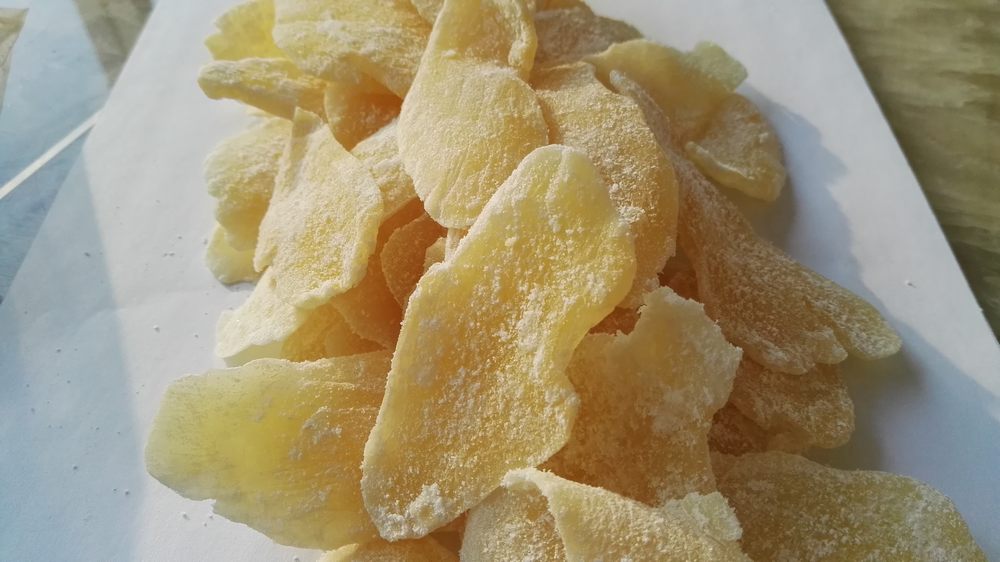 Preserved ginger slice with icing sugar