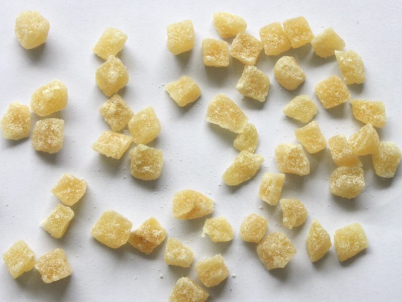 Ginger dice with icing sugar